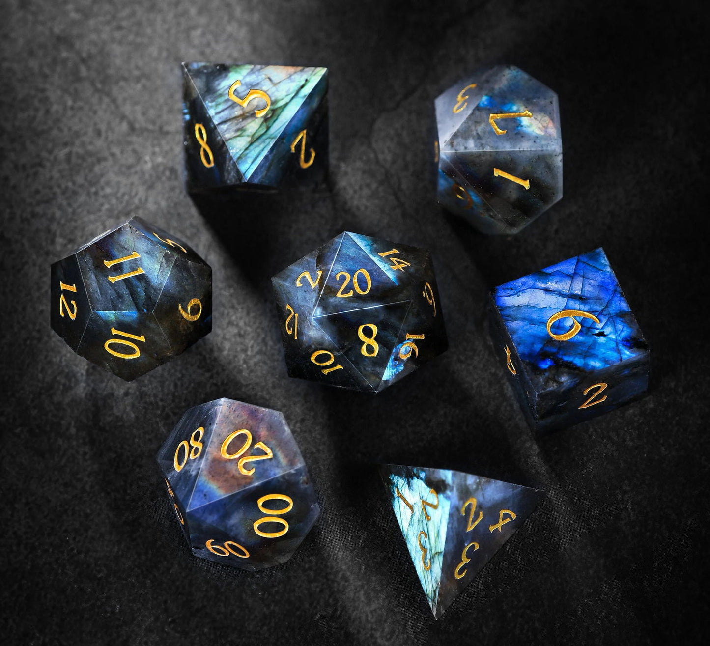 Labradorite Gemstone DnD D&D Dice Set - CrystalMaggie