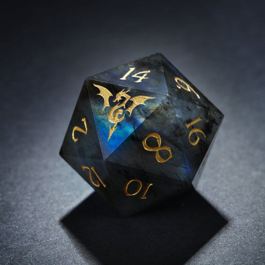 Labradorite Gemstone Flying Dragon DnD D&D Dice Set - CrystalMaggie