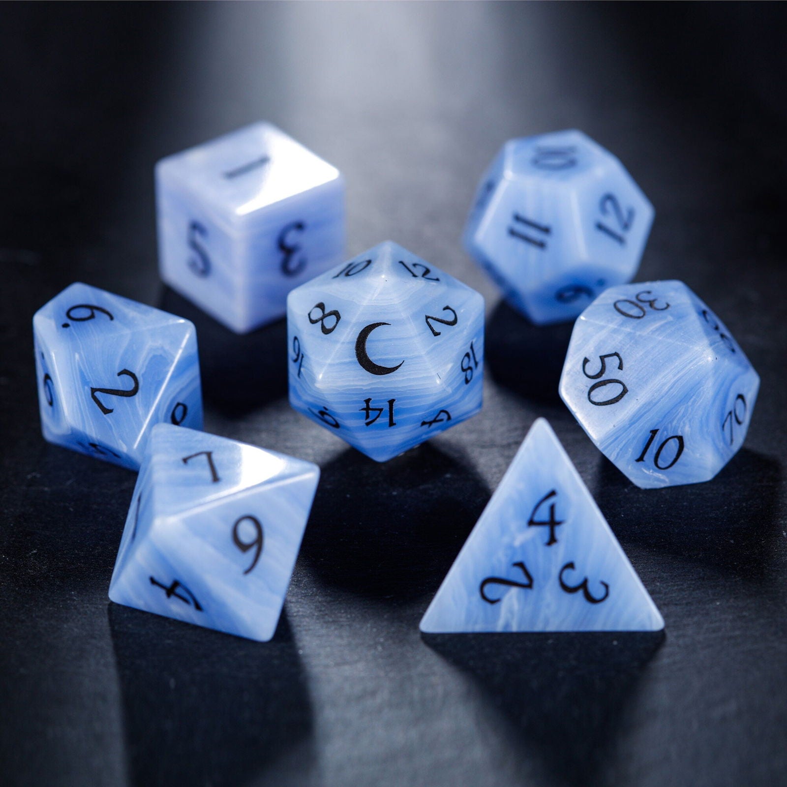 Lace Agate Gemstone Moon DnD D&D Dice Set - CrystalMaggie