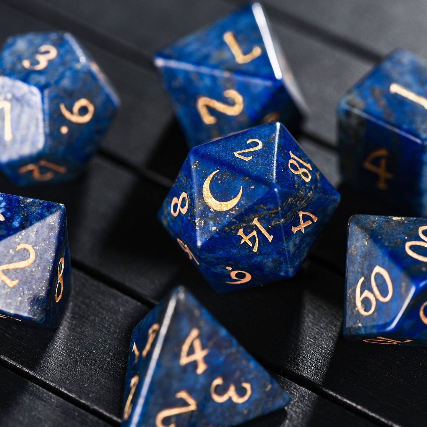 Lapis Lazuli Gemstone Moon DnD D&D Dice Set - CrystalMaggie