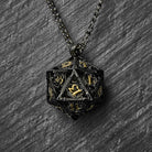 Micro Mini Metal DnD D&D Dice Set Black D20 Dice Cage Necklace - CrystalMaggie