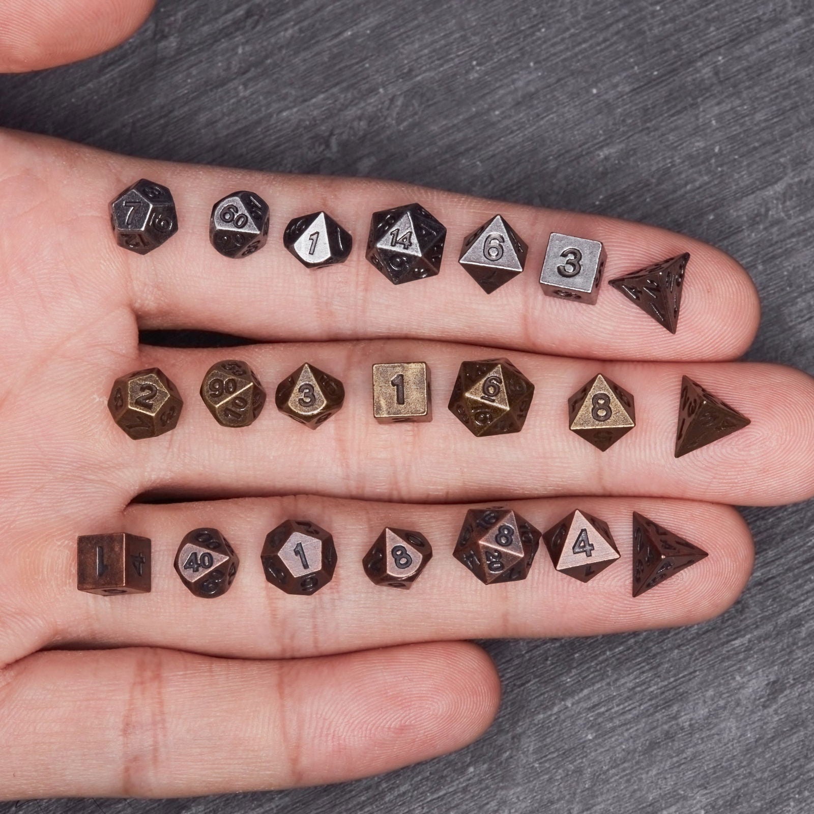 Micro Mini Metal DnD D&D Dice Set Golden Pocket Case - CrystalMaggie