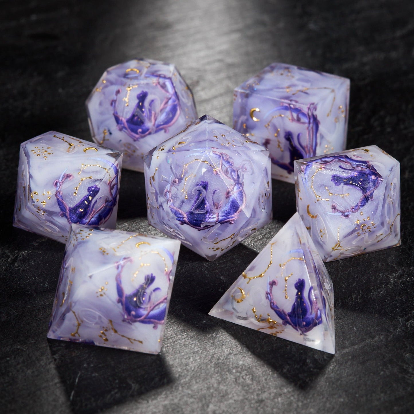 Moon Cat Resin DnD D&D Dice Set - CrystalMaggie