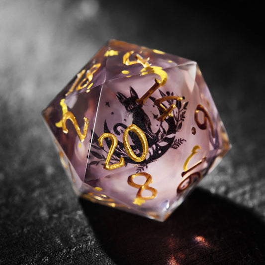 Moon Cat Resin DnD D&D Dice Set - CrystalMaggie