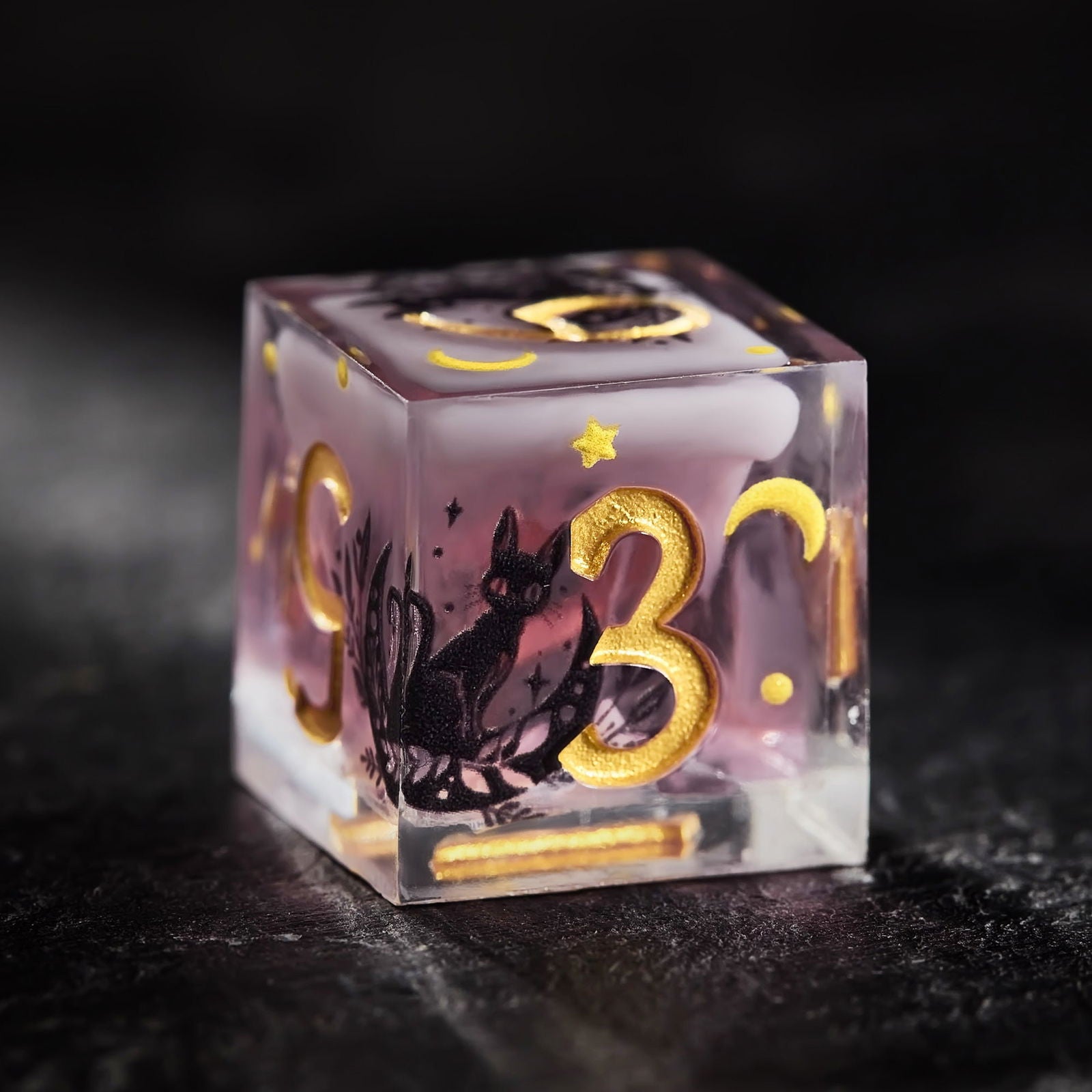 Moon Cat Resin DnD D&D Dice Set - CrystalMaggie