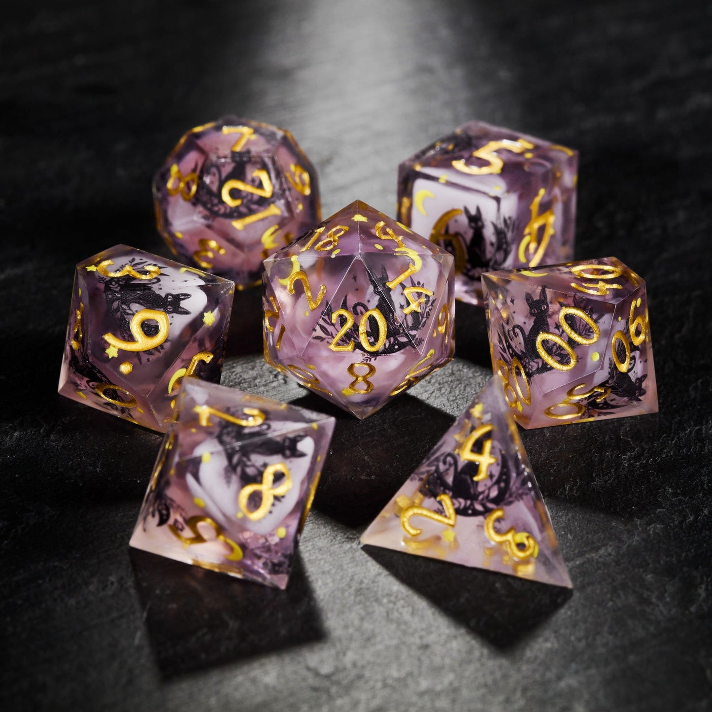 Moon Cat Resin DnD D&D Dice Set - CrystalMaggie