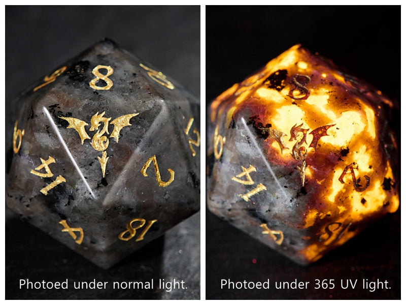 Yooperlite Gemstone Flying Dragon DnD D&D Dice Set