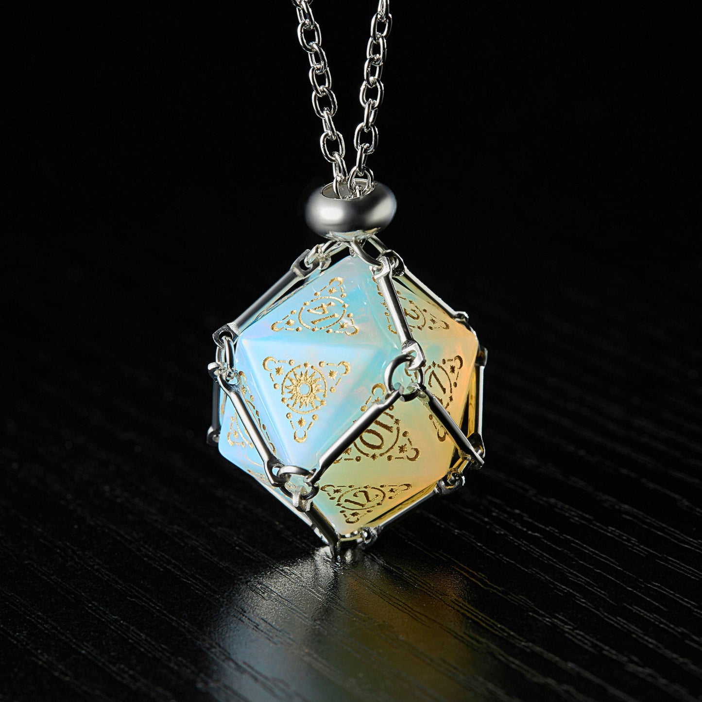 Opalite Gemstone Astrology Motif DnD D&D Dice Set - CrystalMaggie