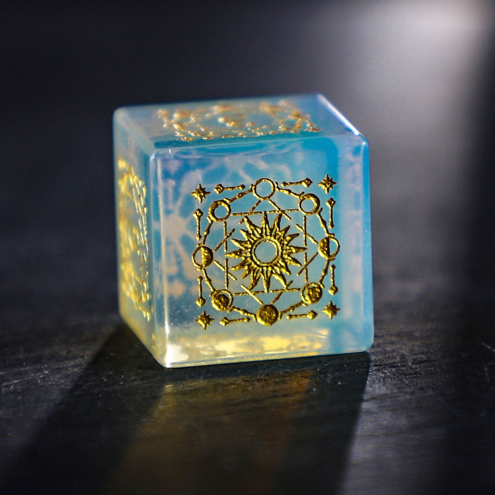 Opalite Gemstone Astrology Motif DnD D&D Dice Set - CrystalMaggie