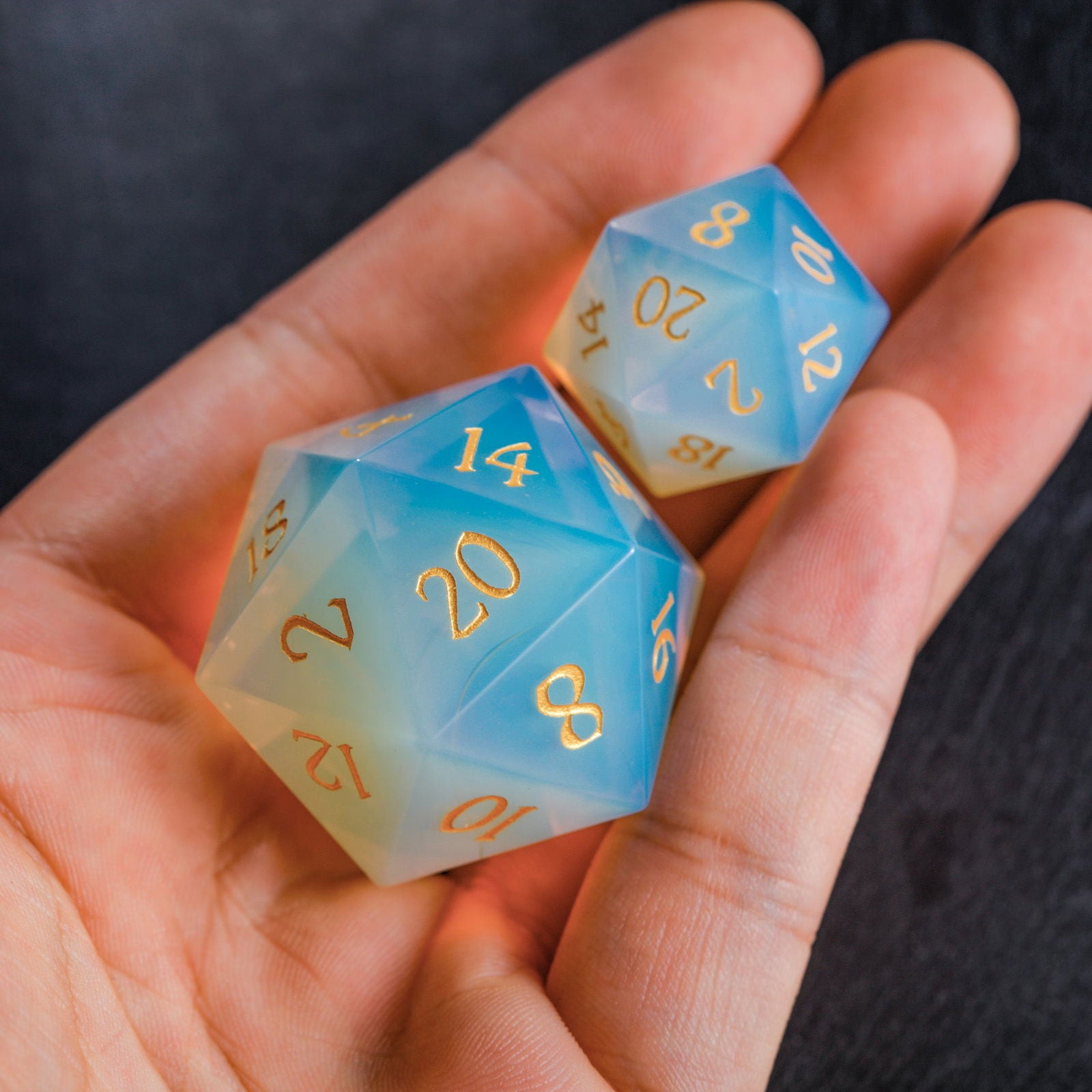 Opalite Gemstone DnD D&D Dice Chonk D20 - CrystalMaggie