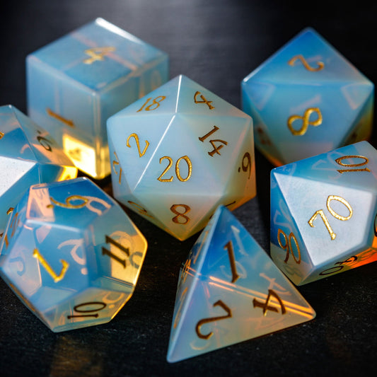 Opalite Gemstone DnD D&D Dice Set - CrystalMaggie