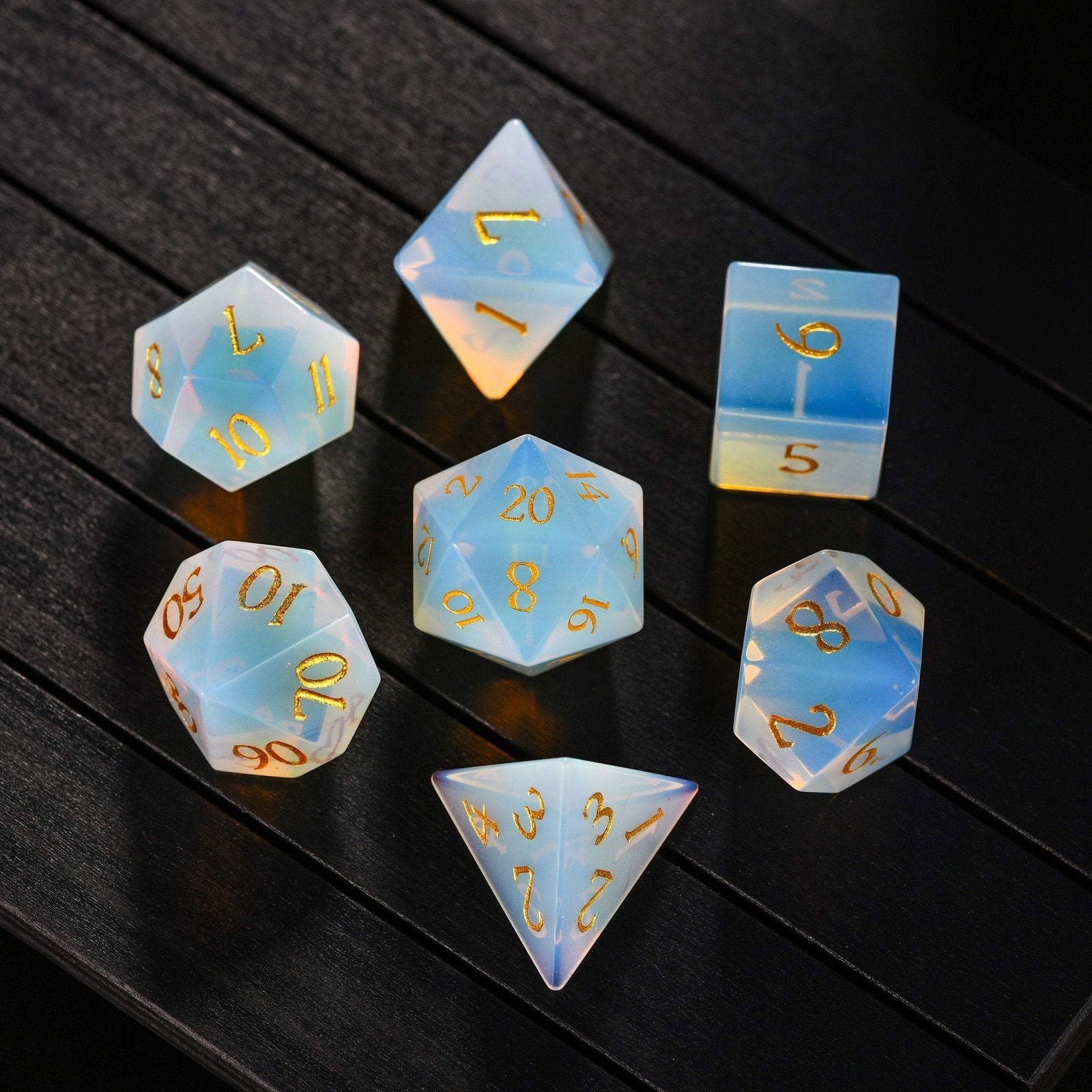 Opalite Gemstone DnD D&D Dice Set - CrystalMaggie