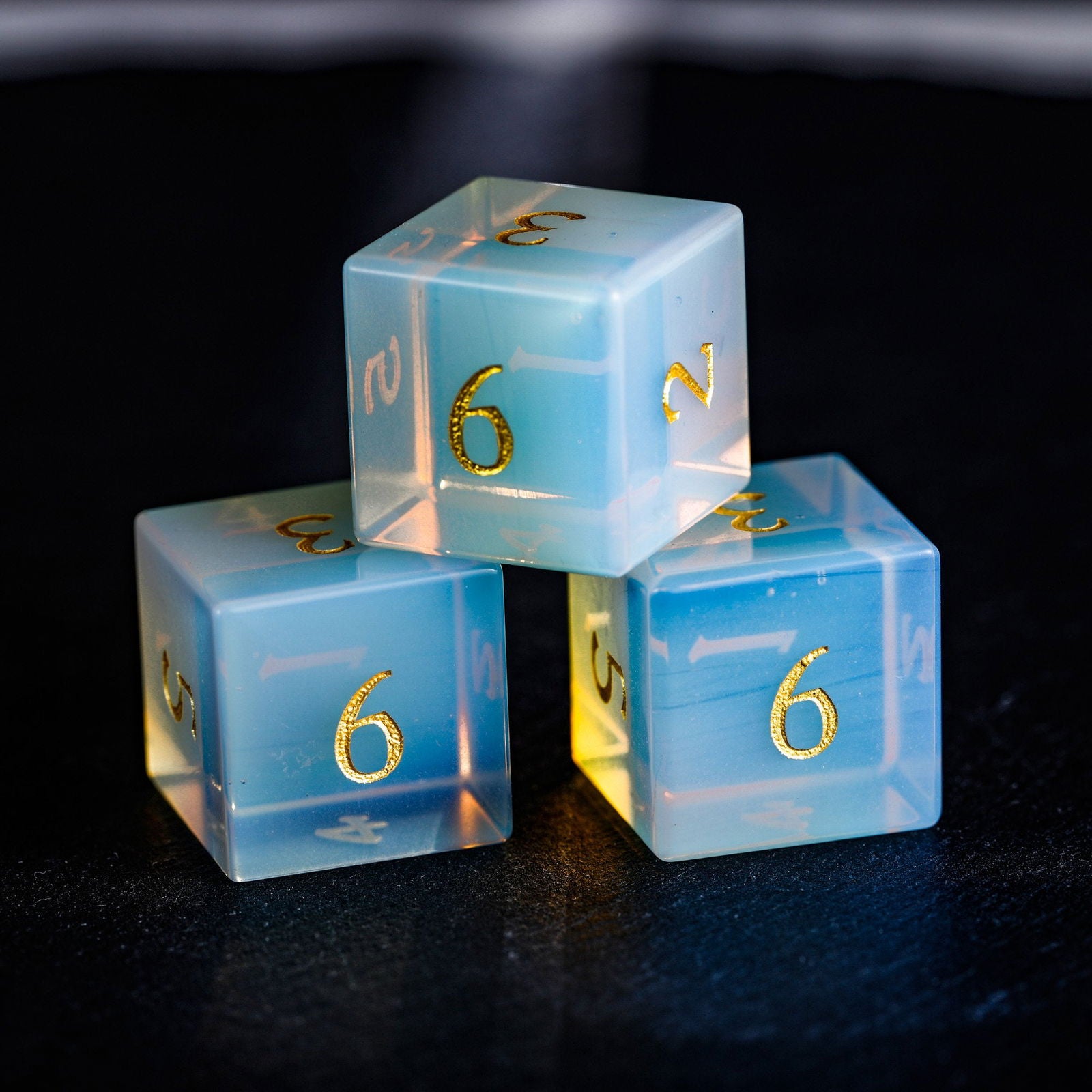 Opalite Gemstone DnD D&D Dice Set - CrystalMaggie