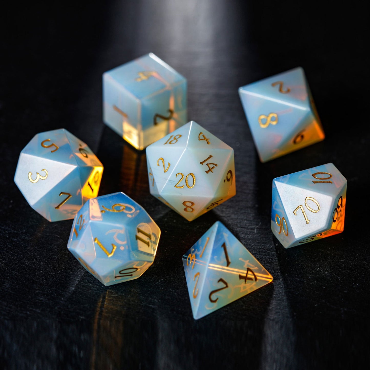 Opalite Gemstone DnD D&D Dice Set - CrystalMaggie