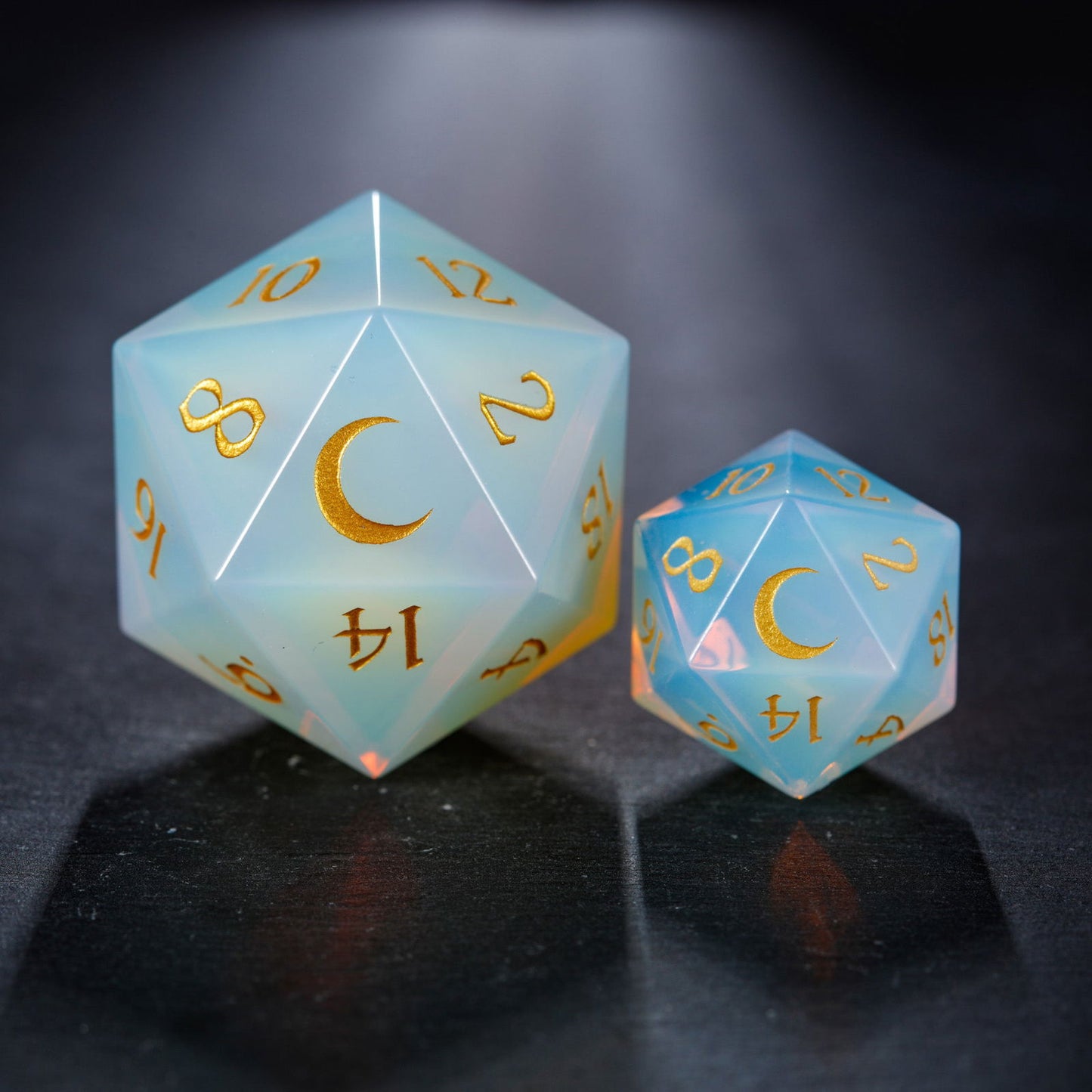 Opalite Gemstone Moon DnD D&D Dice Chonk D20 - CrystalMaggie