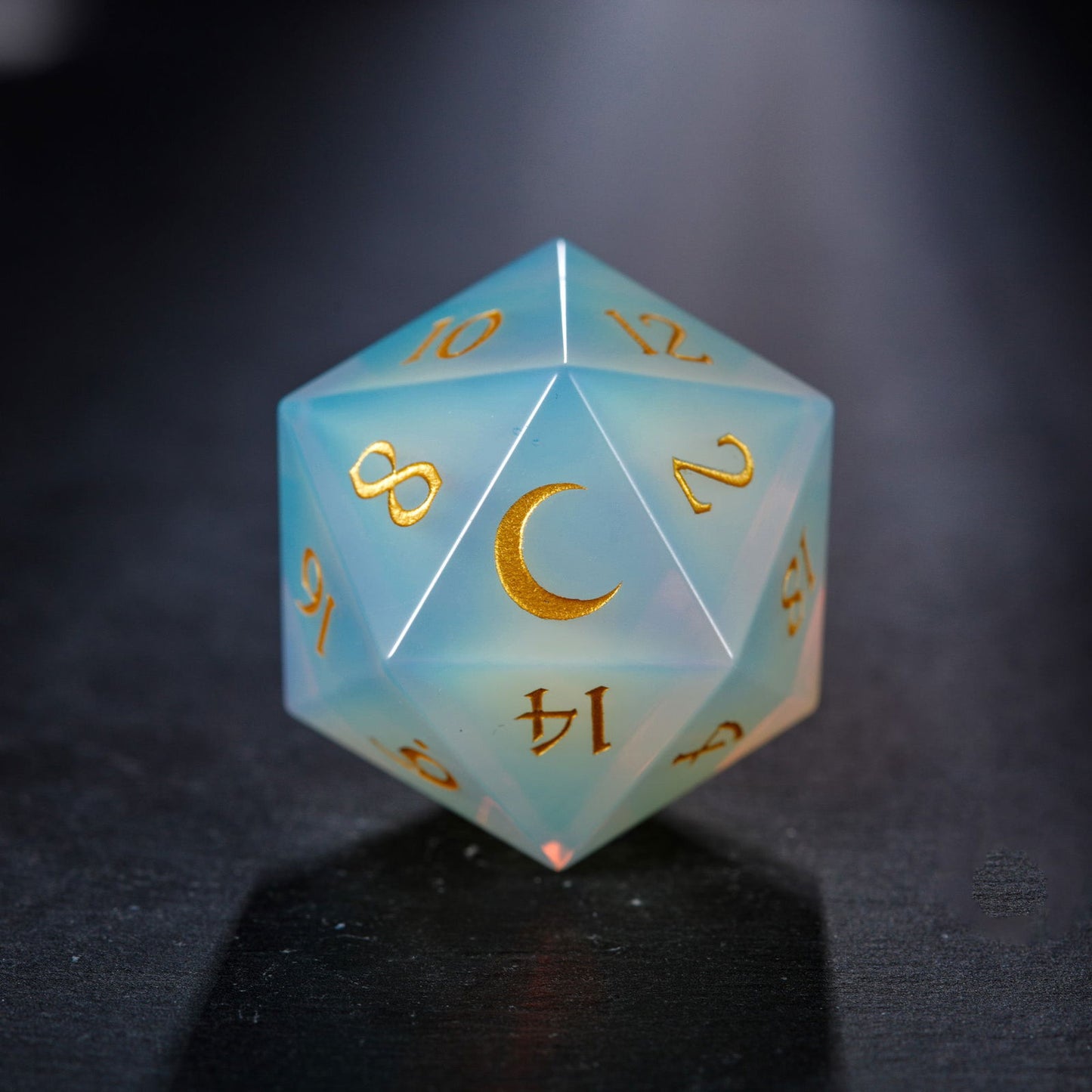 Opalite Gemstone Moon DnD D&D Dice Chonk D20 - CrystalMaggie