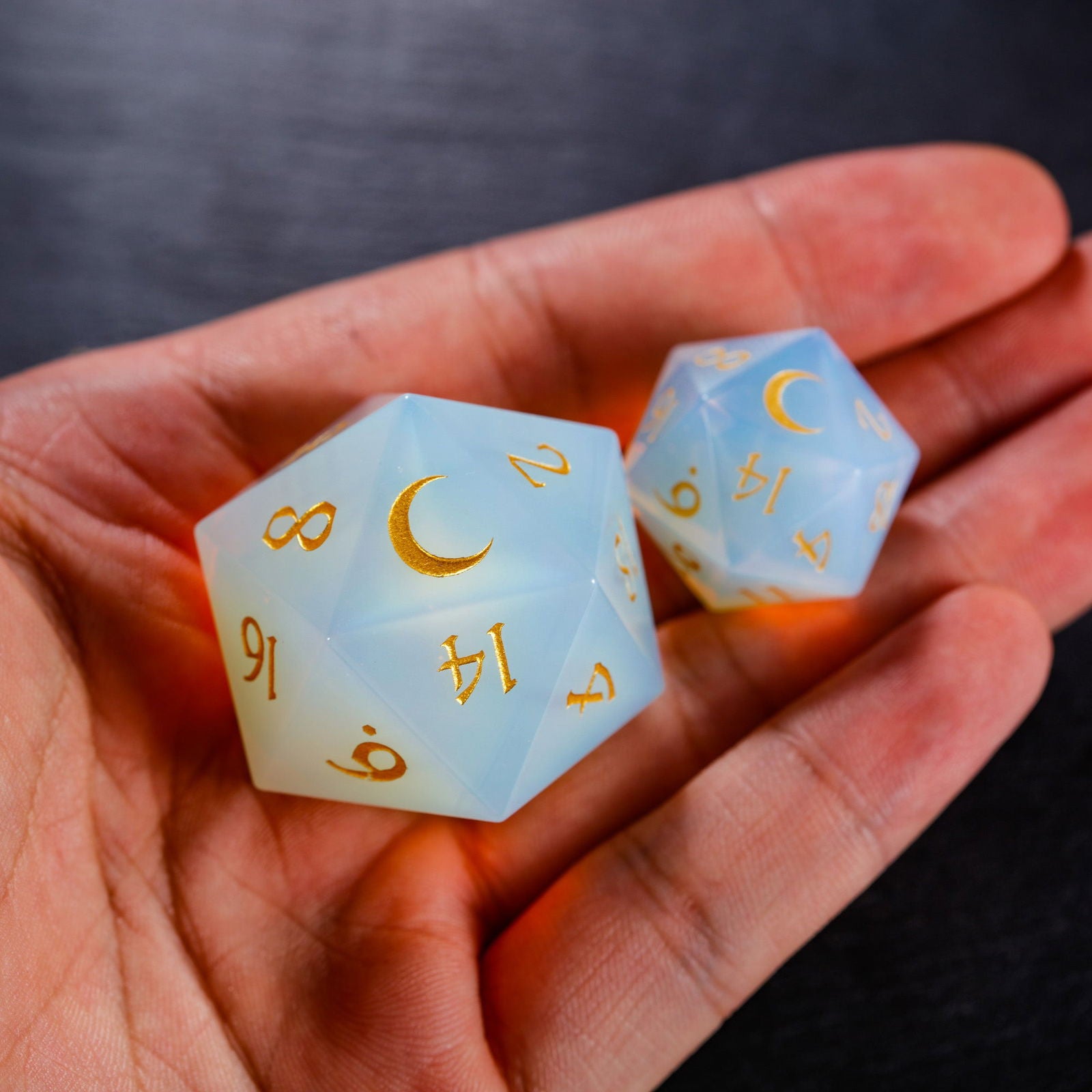 Opalite Gemstone Moon DnD D&D Dice Chonk D20 - CrystalMaggie