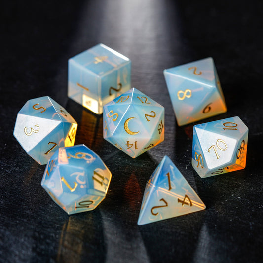 Opalite Gemstone Moon DnD D&D Dice Set Dice - CrystalMaggie