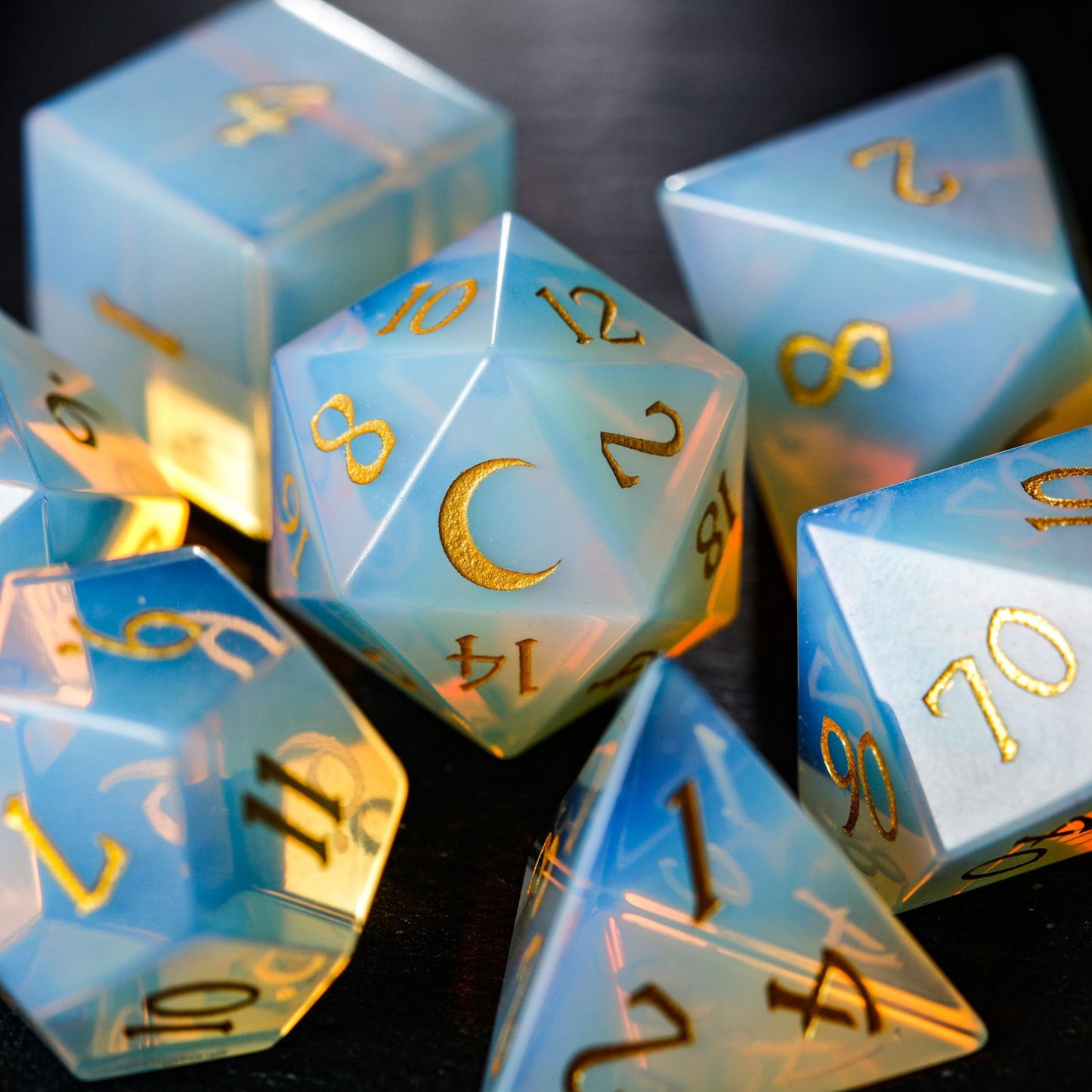 Opalite Gemstone Moon DnD D&D Dice Set Dice - CrystalMaggie