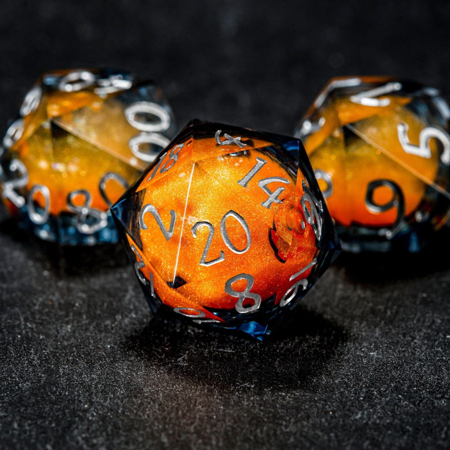 Orange Sand Liquid Core Resin DnD D&D Dice Set - CrystalMaggie