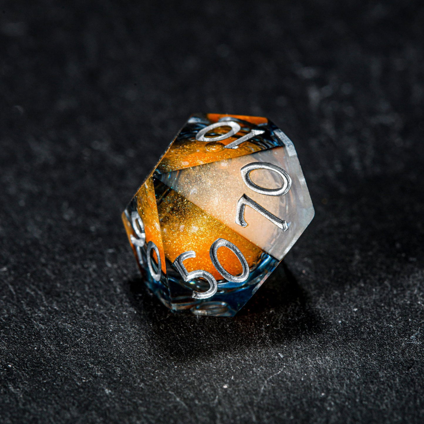 Orange Sand Liquid Core Resin DnD D&D Dice Set - CrystalMaggie