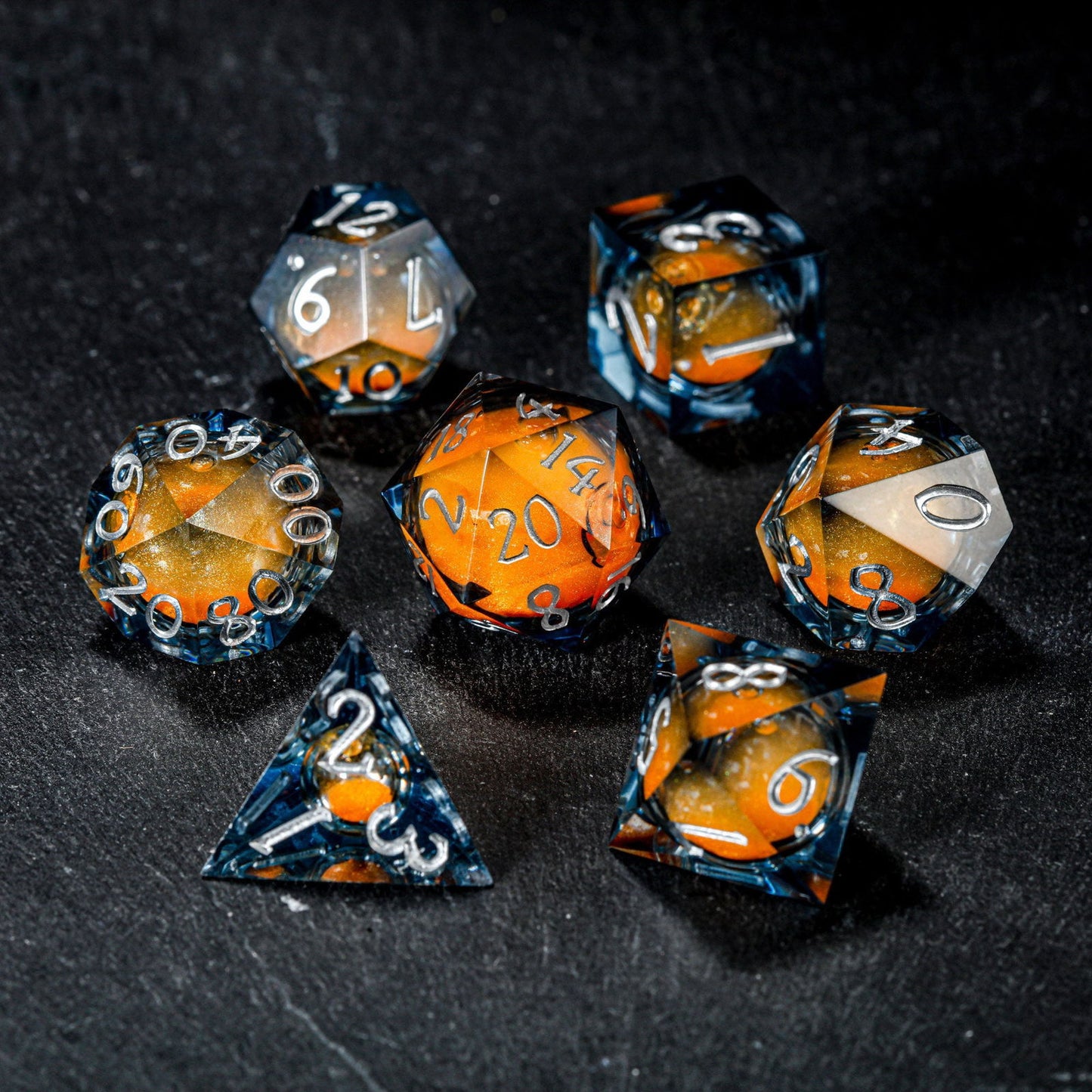 Orange Sand Liquid Core Resin DnD D&D Dice Set - CrystalMaggie