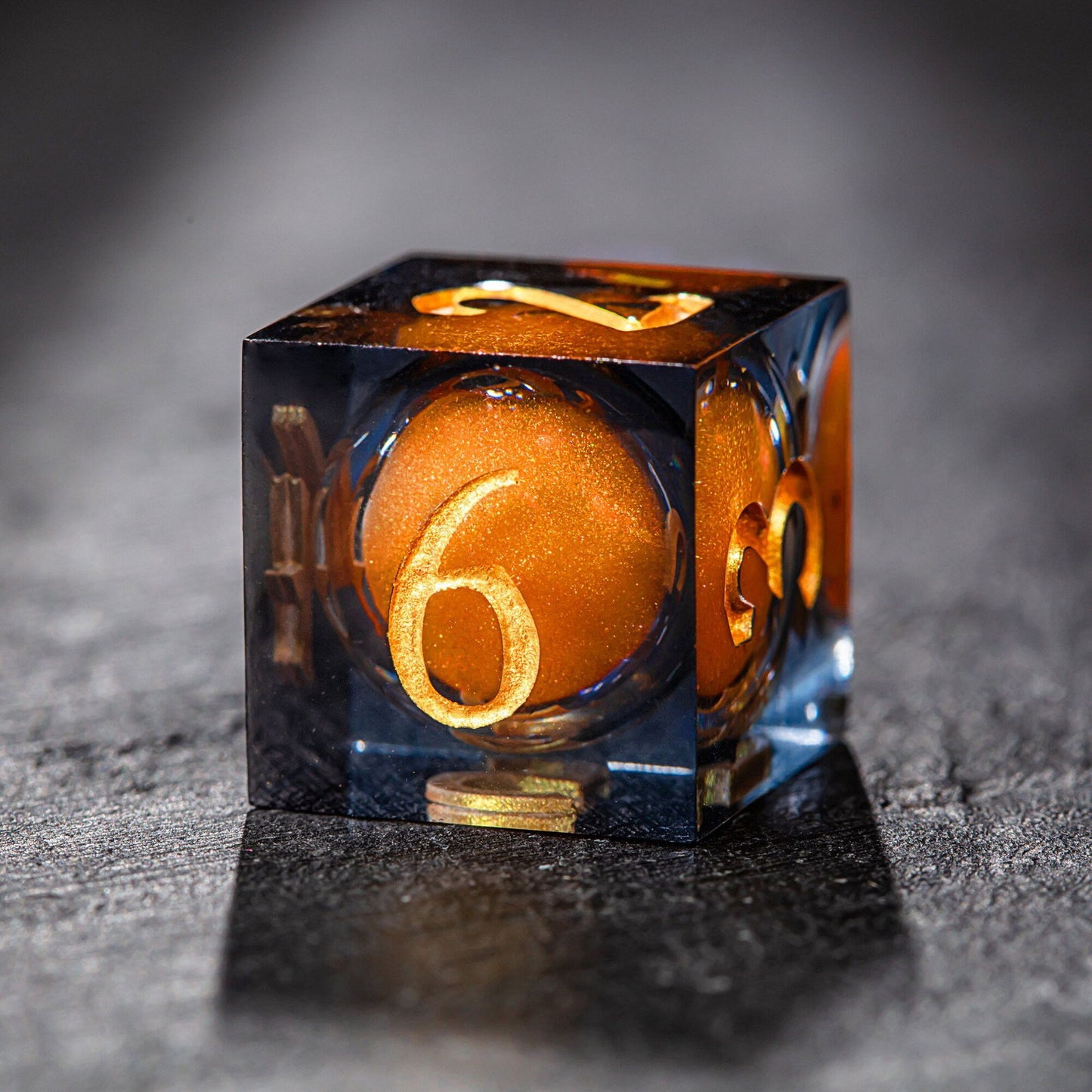 Orange Sand Liquid Core Resin DnD D&D Dice Set - CrystalMaggie