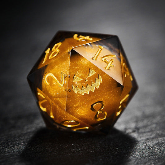 Orange Sand Liquid Core Resin Halloween Pumpkin DnD D&D Dice Set - CrystalMaggie