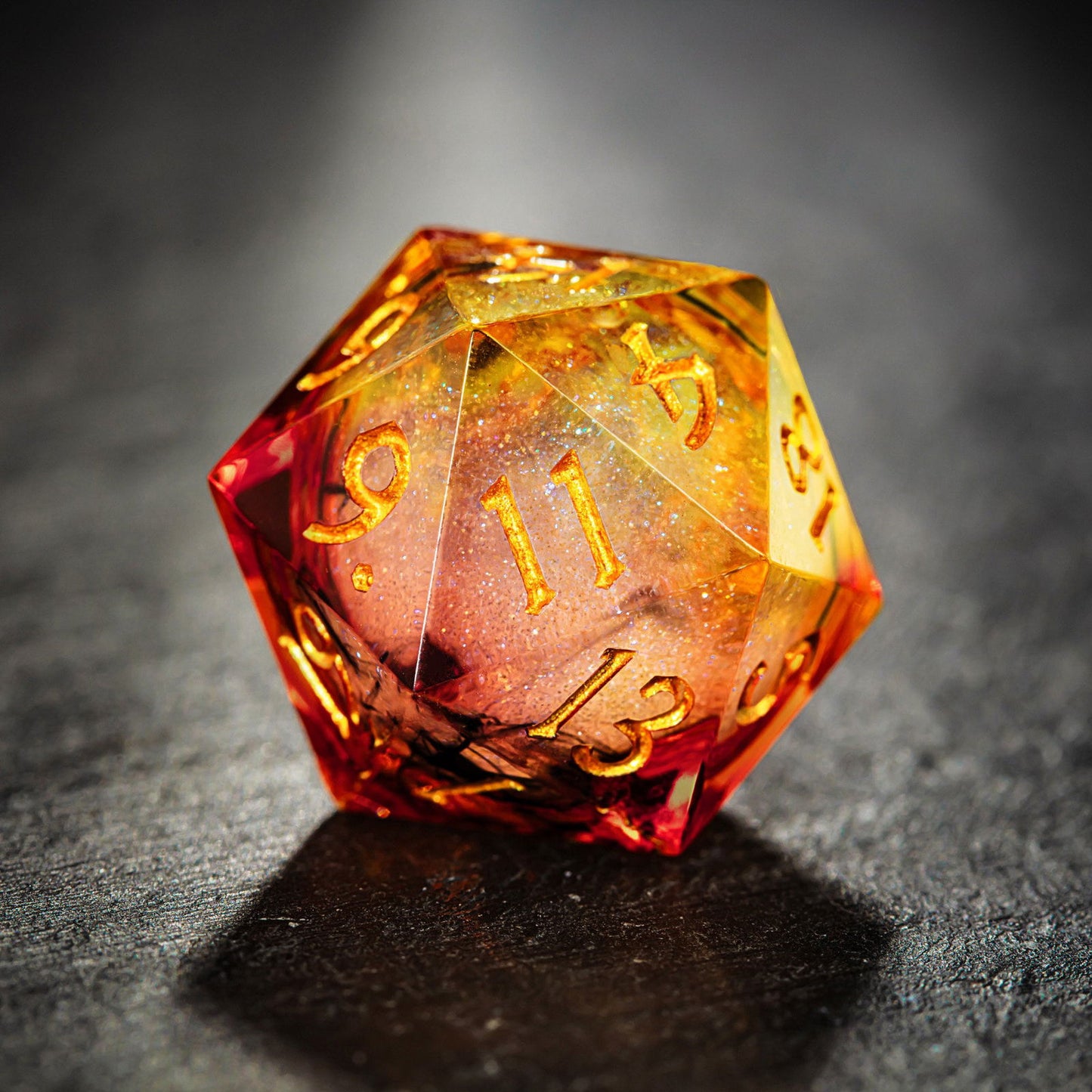 Orange Yellow Sunset Liquid Core Resin DnD D&D Dice Set - CrystalMaggie