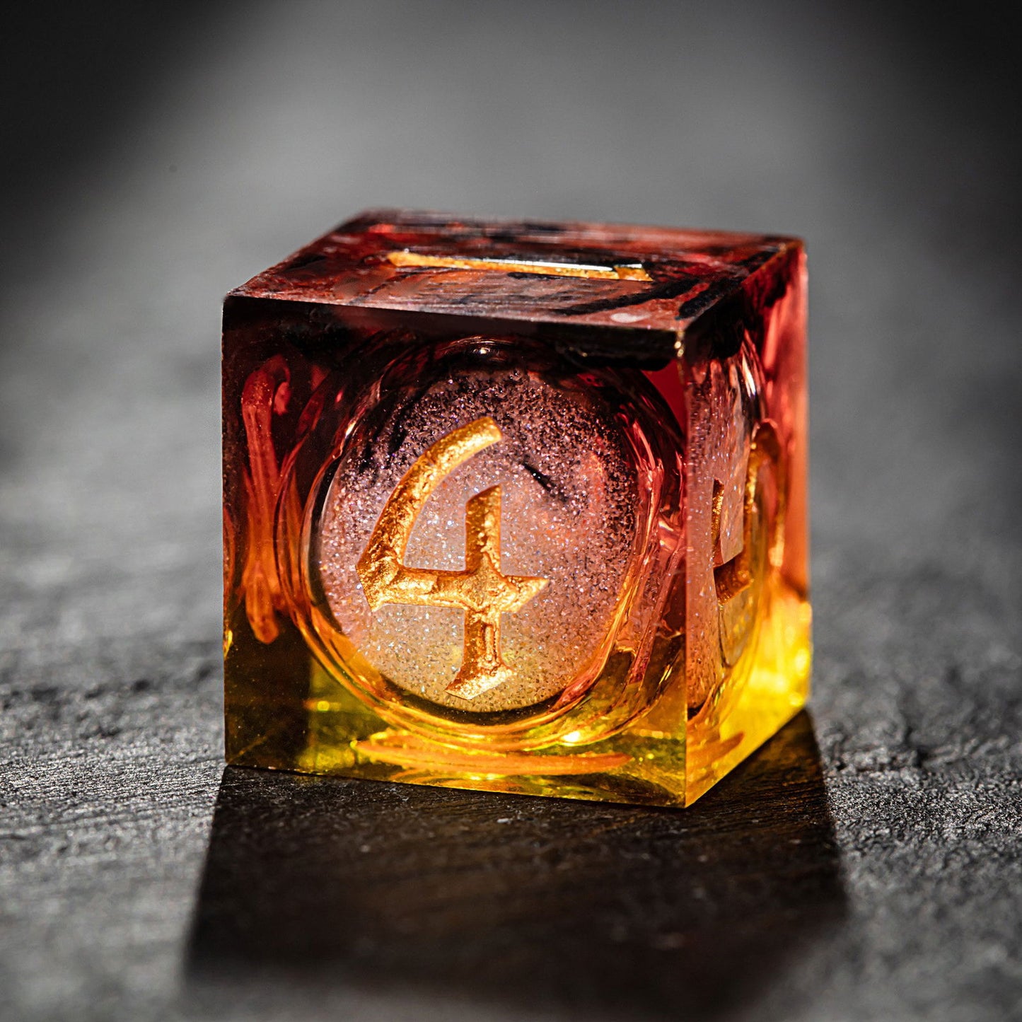 Orange Yellow Sunset Liquid Core Resin DnD D&D Dice Set - CrystalMaggie