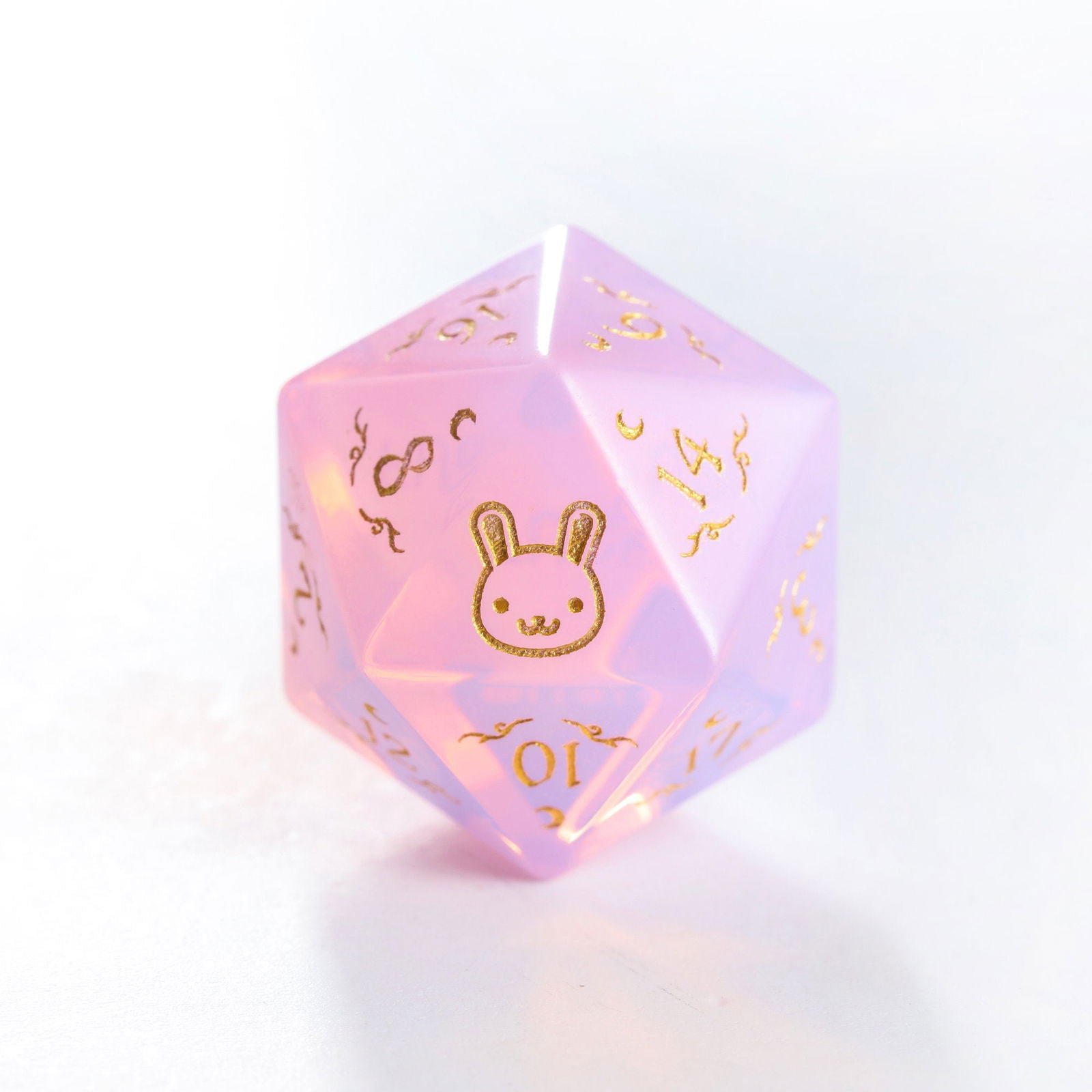 Pink Opalite Gemstone Bunny F*ck DnD D&D Dice Set - CrystalMaggie