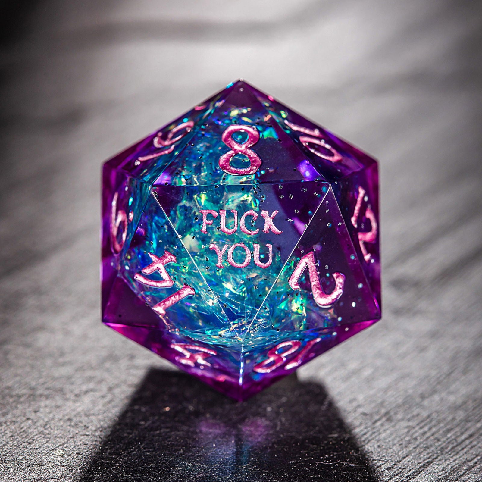 Purple Blue Glitter Resin F Word DnD D&D Dice Set - CrystalMaggie