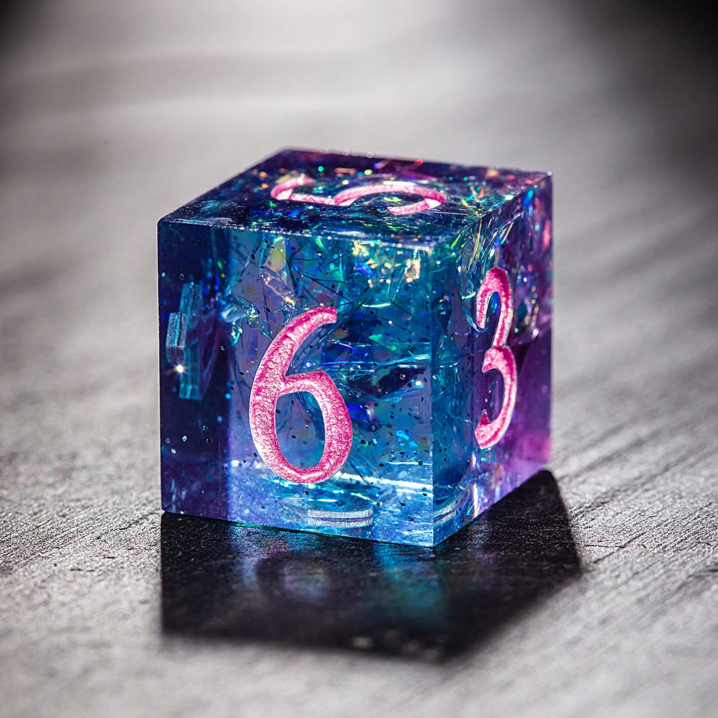 Purple Blue Glitter Resin F Word DnD D&D Dice Set - CrystalMaggie