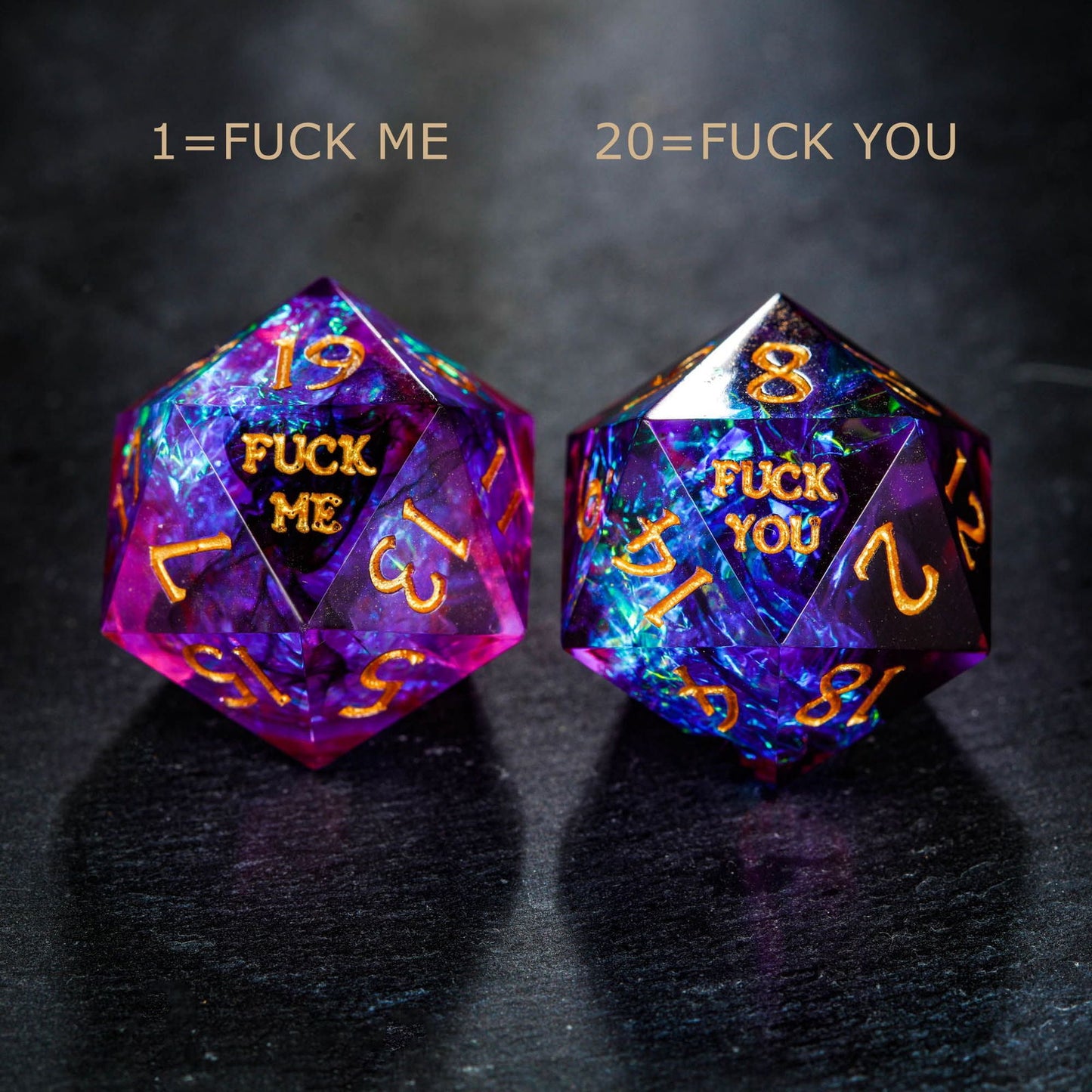 Purple Glitter Galaxy Resin Dice F Word DnD D&D Dice Set - CrystalMaggie