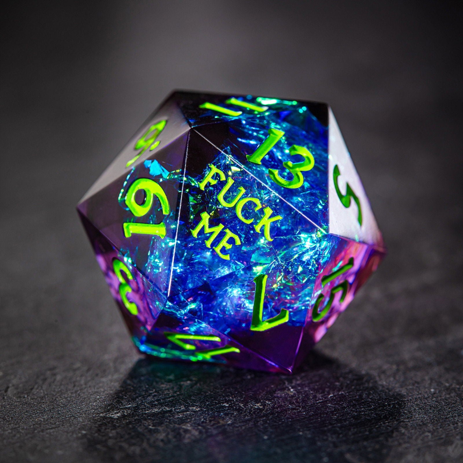 Purple Glitter Galaxy Resin Dice F Word DnD D&D Dice Set - CrystalMaggie