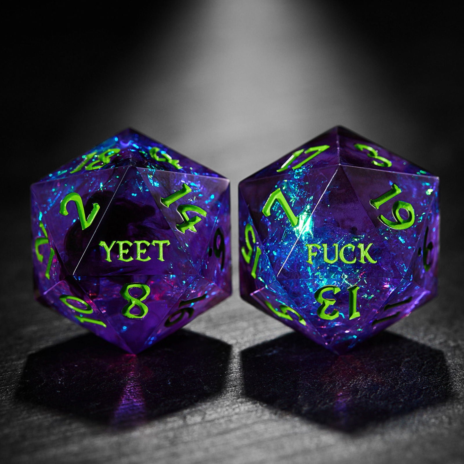 Purple Glitter Galaxy Resin Dice YEET DnD D&D Dice Set - CrystalMaggie