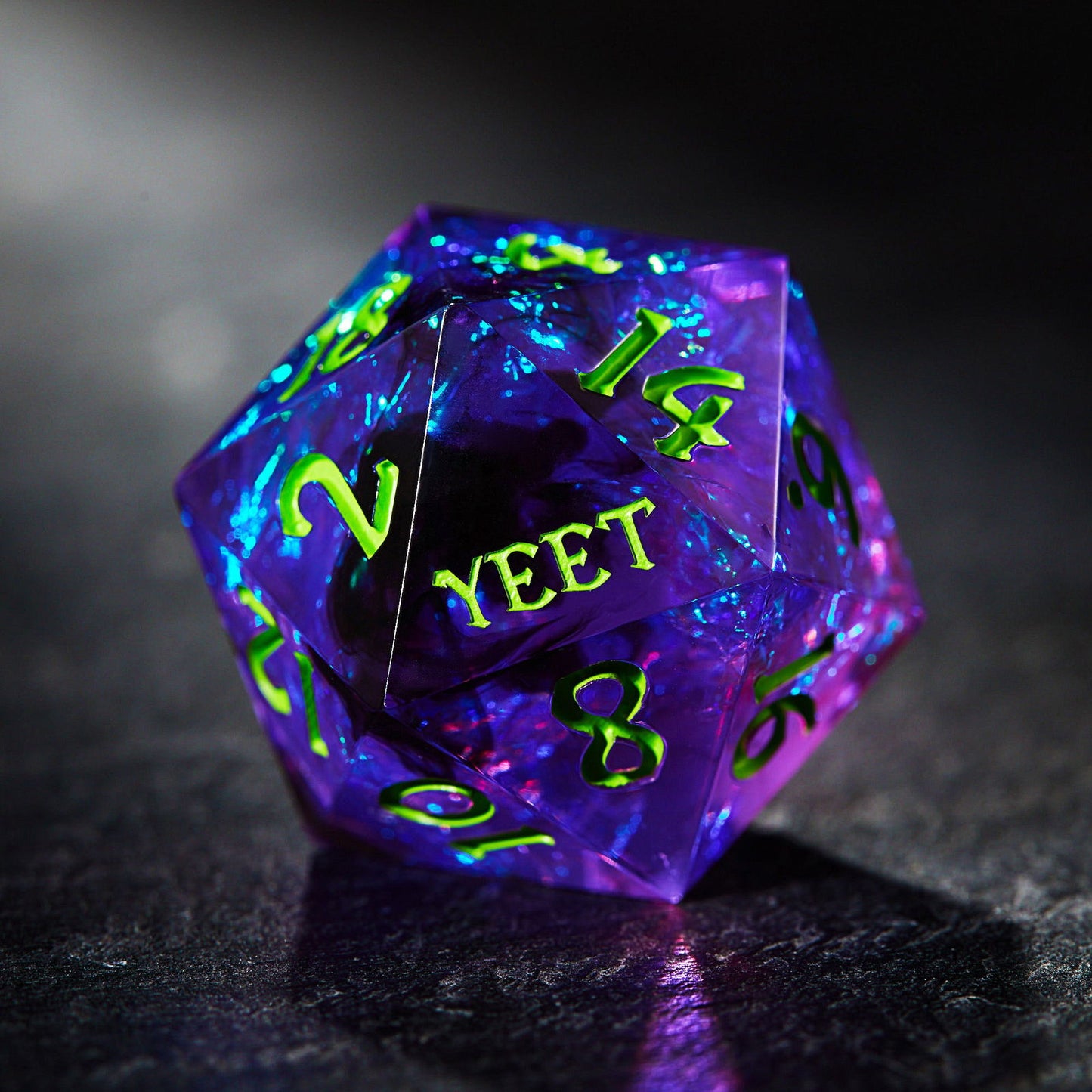 Purple Glitter Galaxy Resin Dice YEET DnD D&D Dice Set - CrystalMaggie