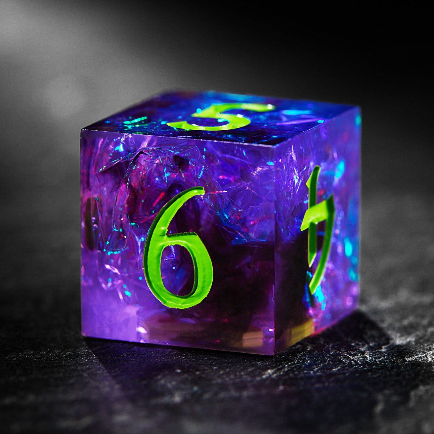 Purple Glitter Galaxy Resin Dice YEET DnD D&D Dice Set - CrystalMaggie