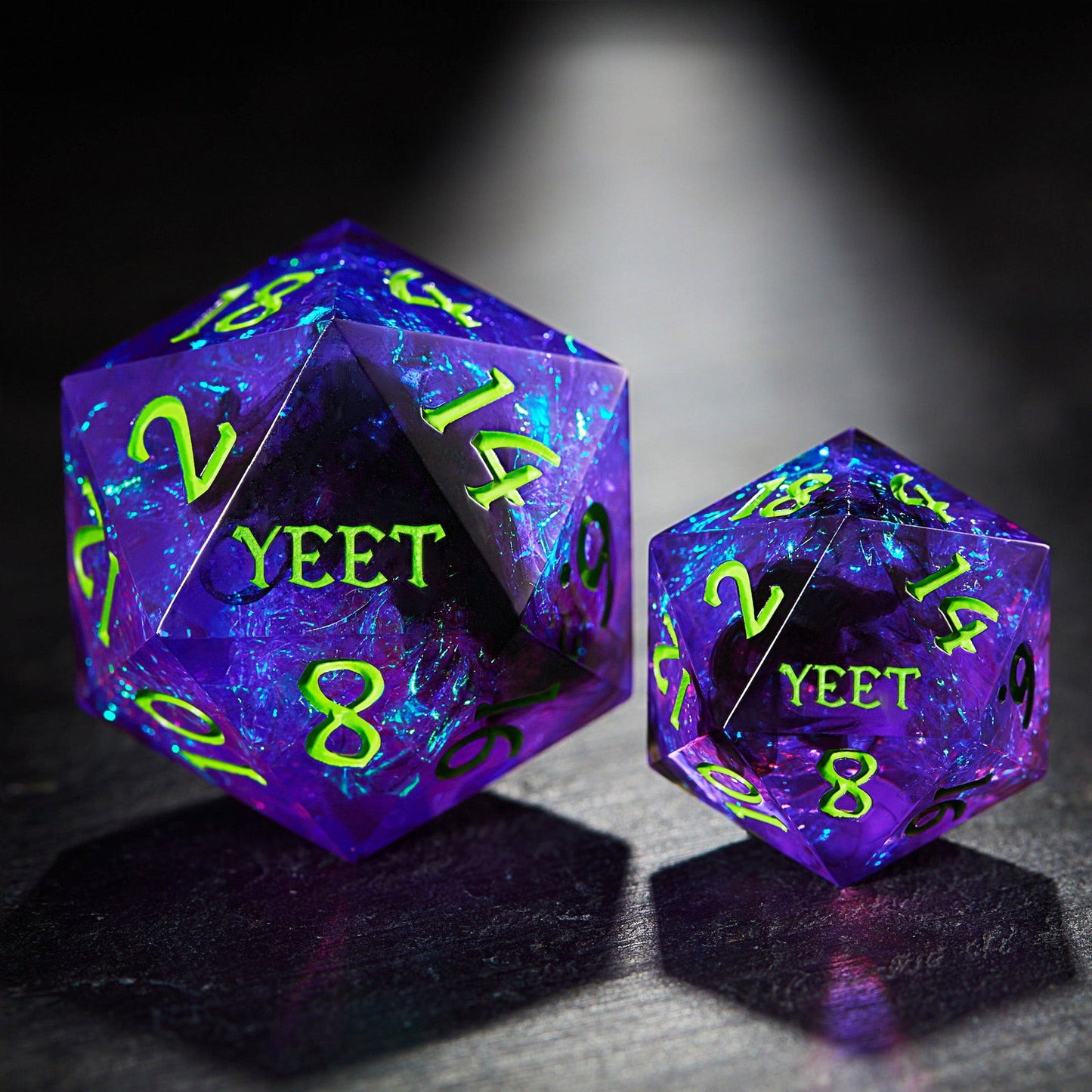 Purple Glitter Galaxy Resin Dice YEET DnD D&D Dice Set - CrystalMaggie