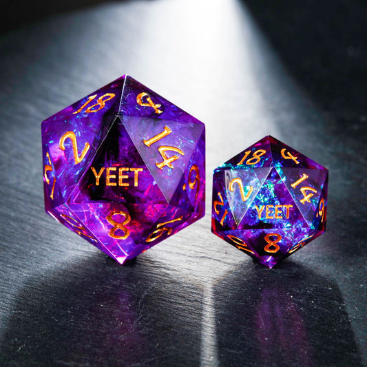 Purple Glitter Galaxy Resin  Dice YEET OOF DnD D&D Dice Chonk D20 - CrystalMaggie