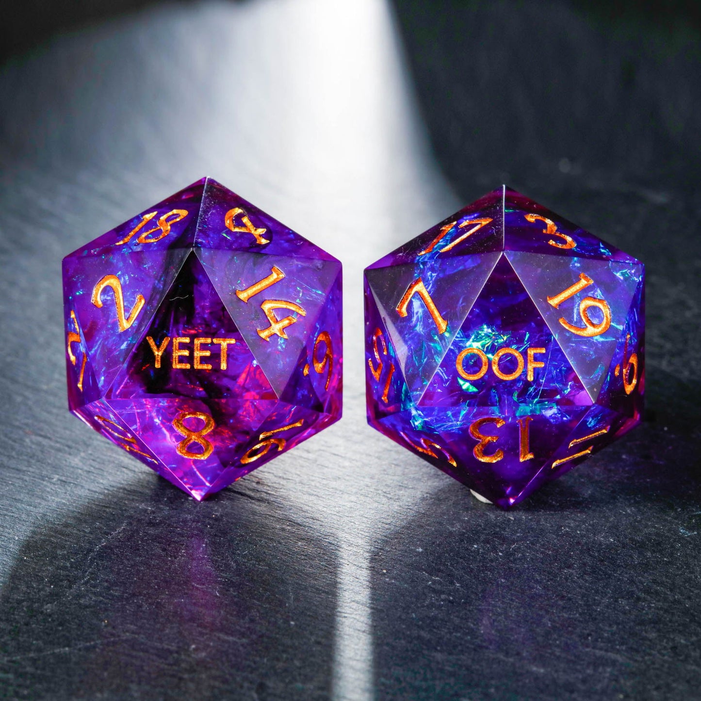 Purple Glitter Galaxy Resin  Dice YEET OOF DnD D&D Dice Chonk D20 - CrystalMaggie