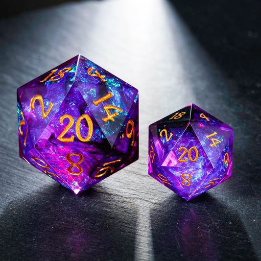 Purple Glitter Galaxy Resin  DnD D&D Dice Chonk D20 - CrystalMaggie