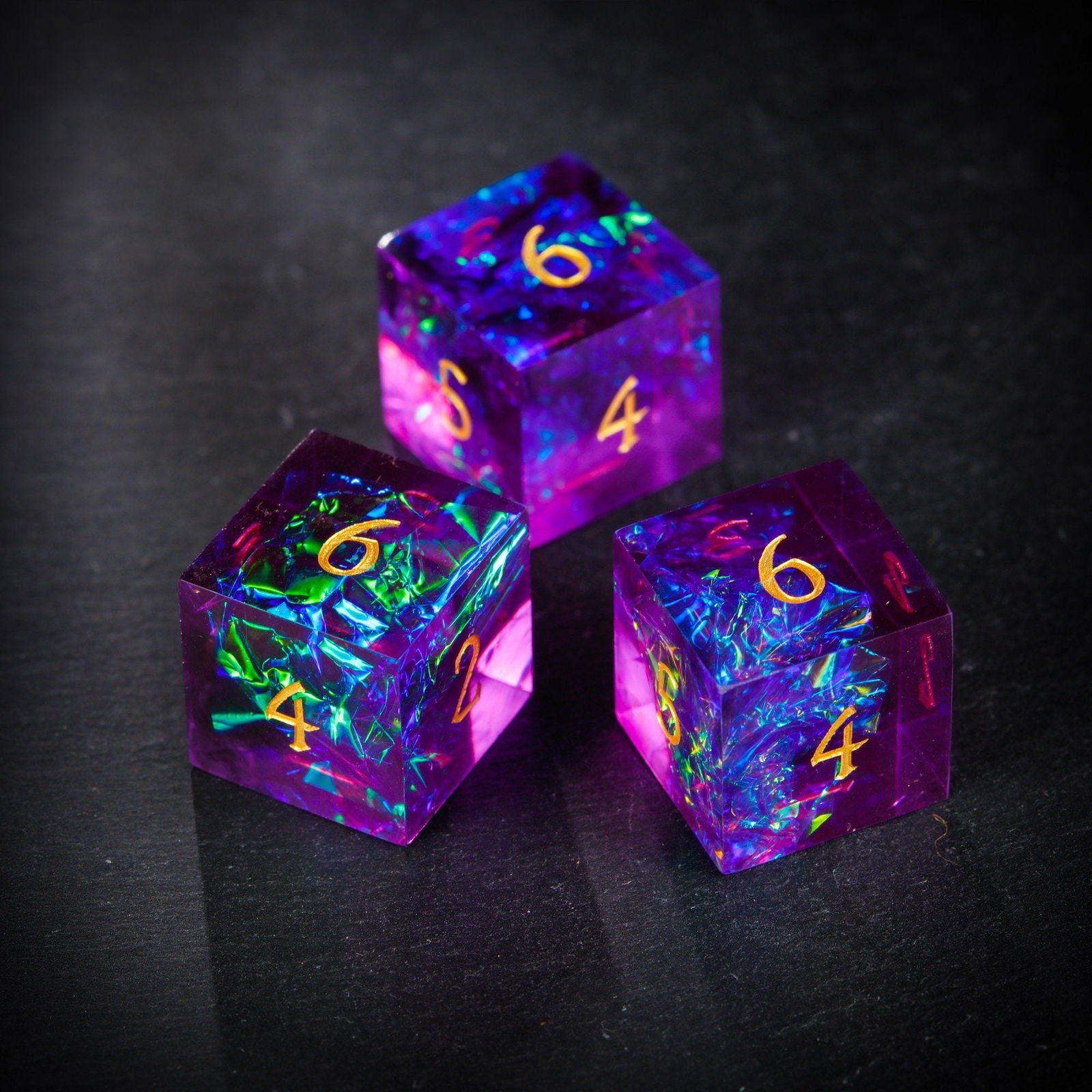 Purple Glitter Galaxy Resin DnD D&D Dice D6 - CrystalMaggie