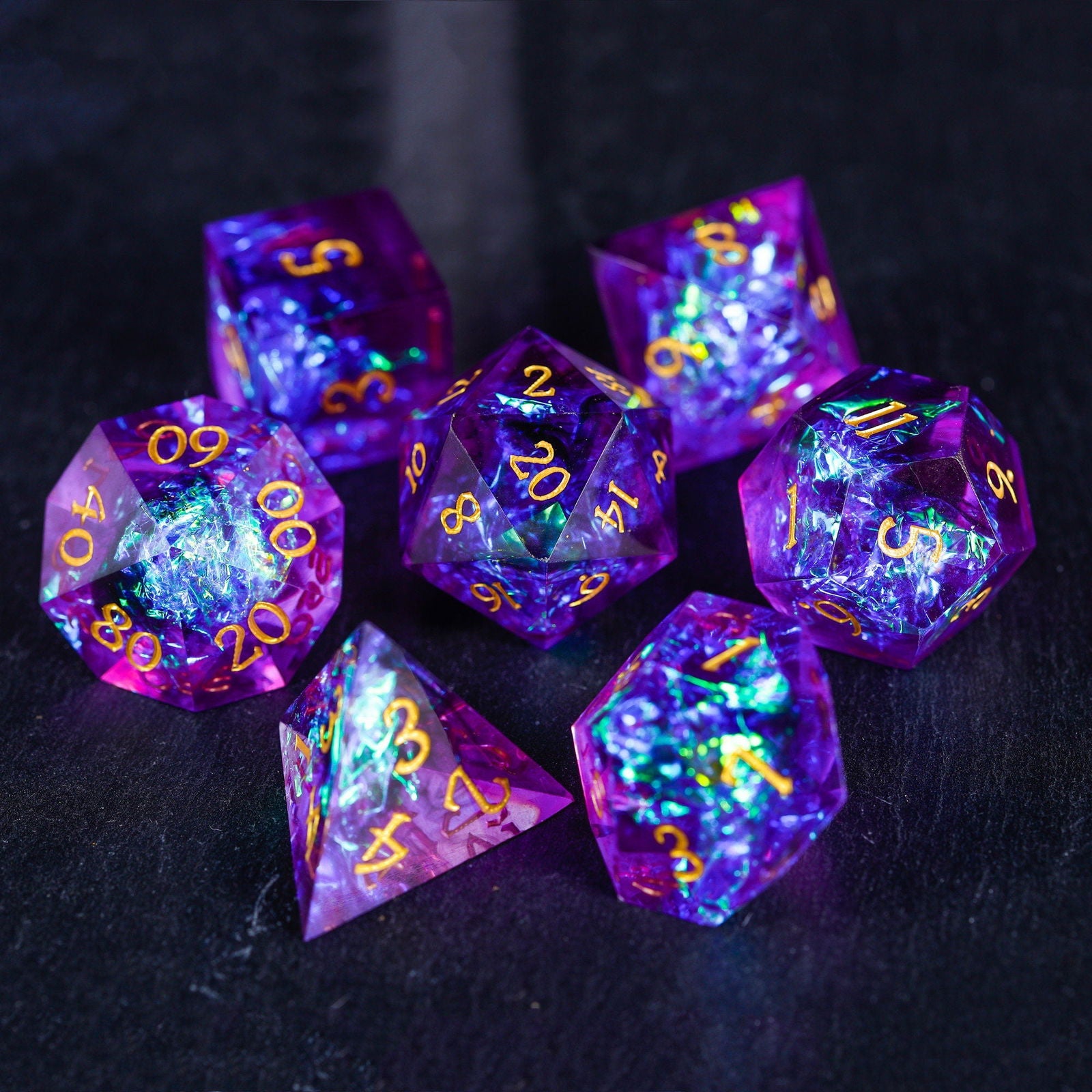 Purple Glitter Galaxy Resin DnD D&D Dice D6 - CrystalMaggie