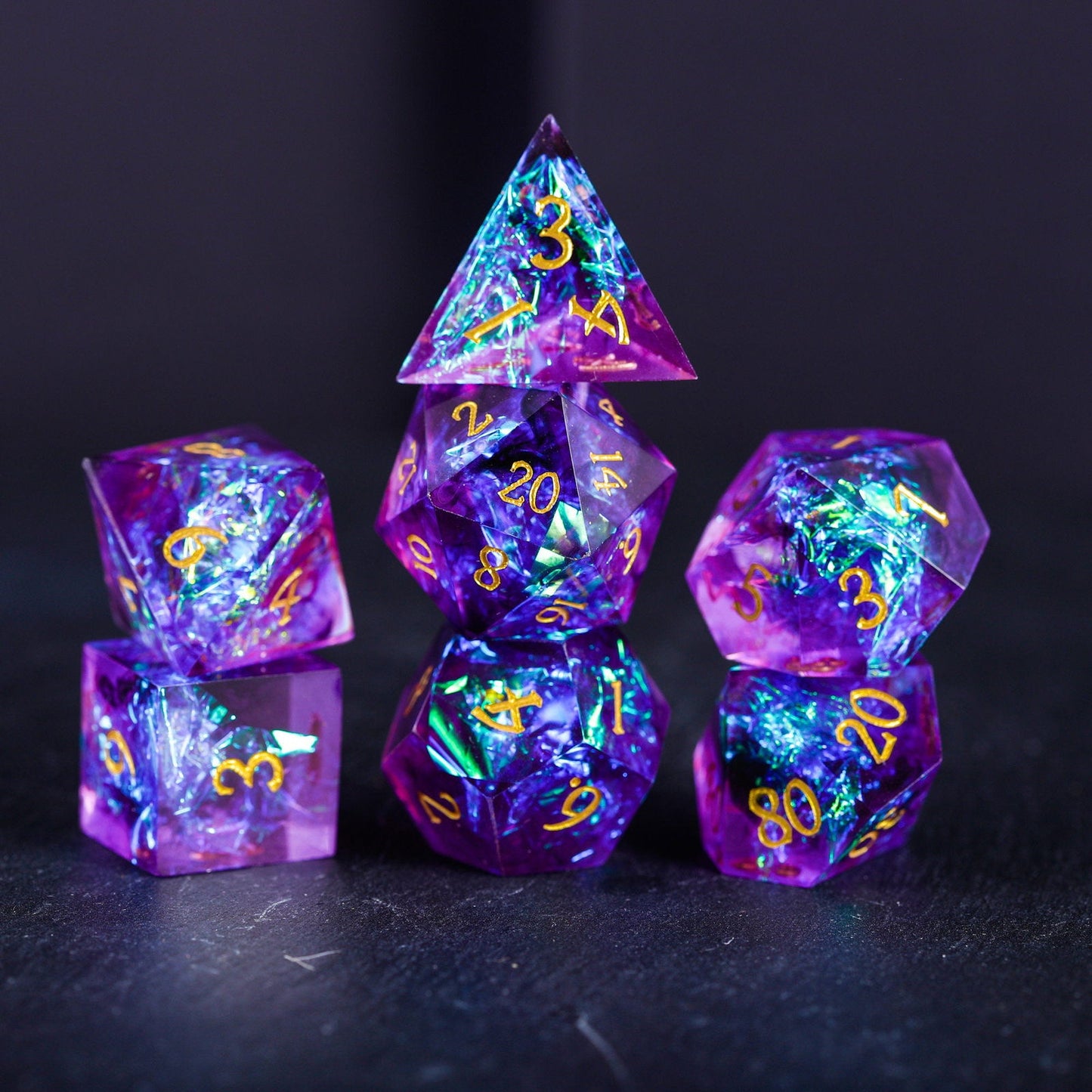 Purple Glitter Galaxy Resin DnD D&D Dice D6 - CrystalMaggie