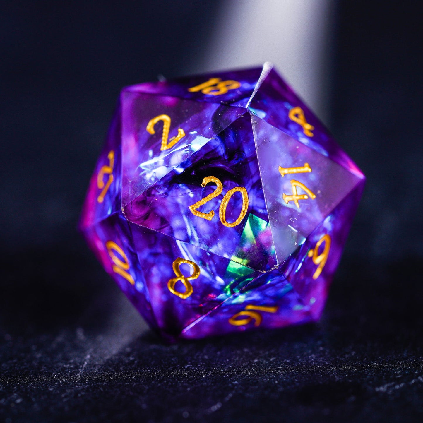 Purple Glitter Galaxy Resin DnD D&D Dice Set - CrystalMaggie