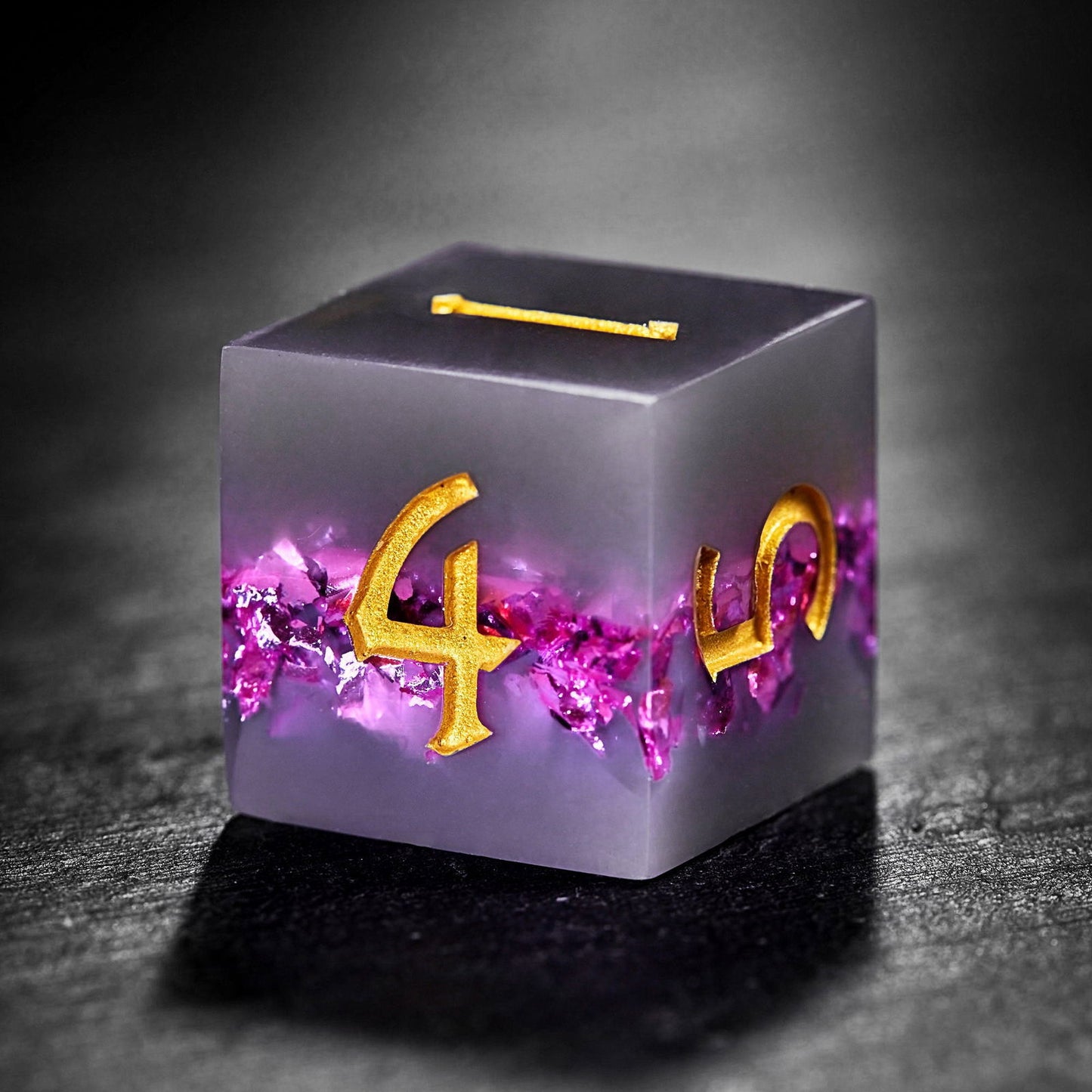 Purple Goldleaf Resin Dice Howling Wolf DnD D&D Dice Set - CrystalMaggie