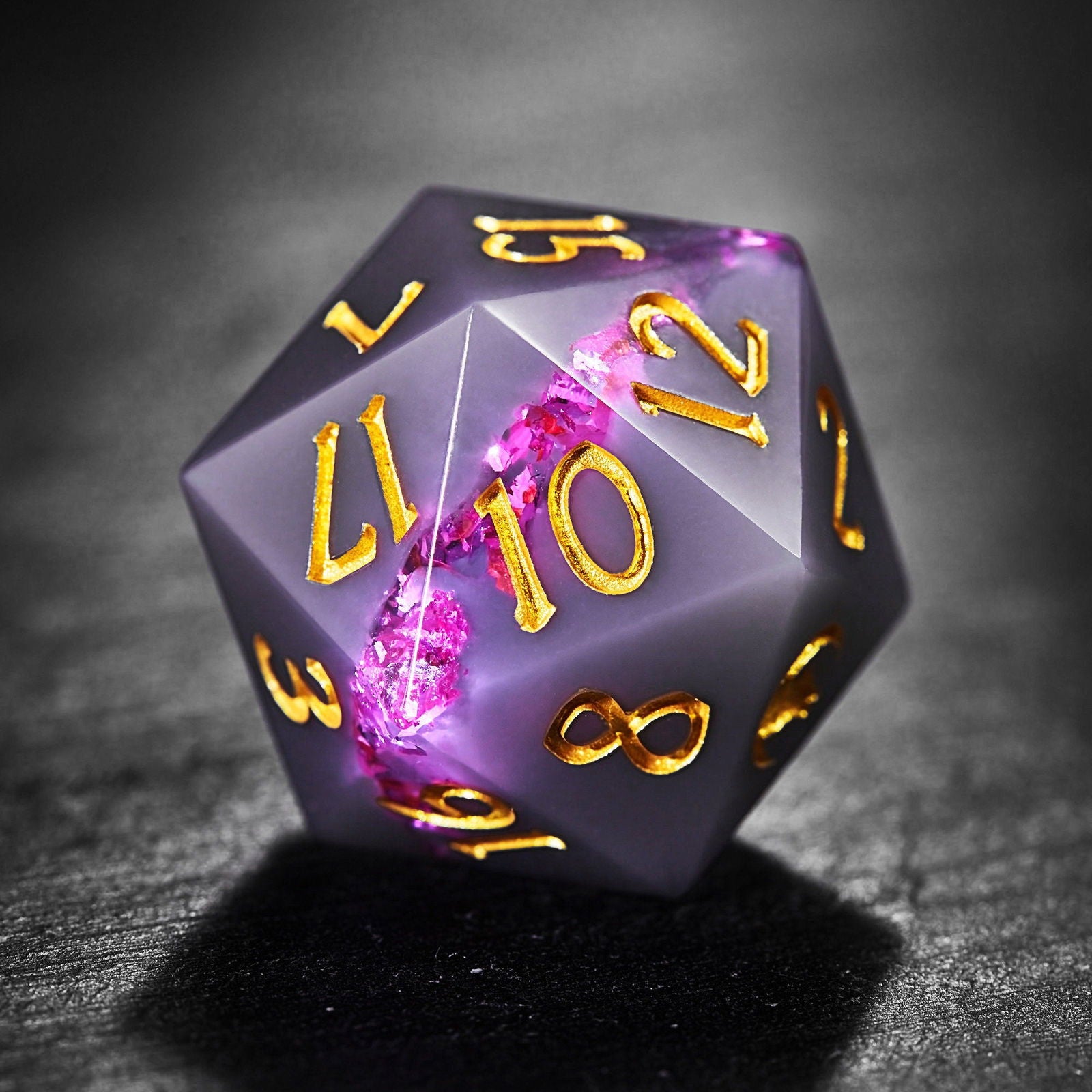 Purple Goldleaf Resin DnD D&D Dice Set - CrystalMaggie