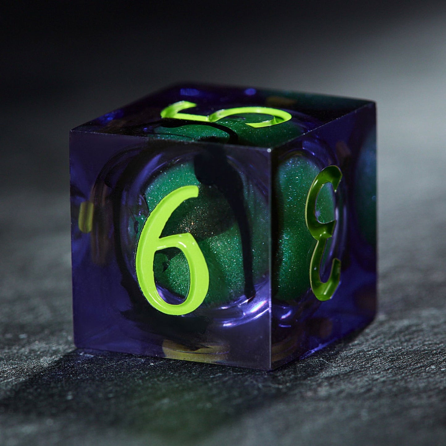 Purple Green Liquid Core Resin Moon DnD D&D Dice Set - CrystalMaggie