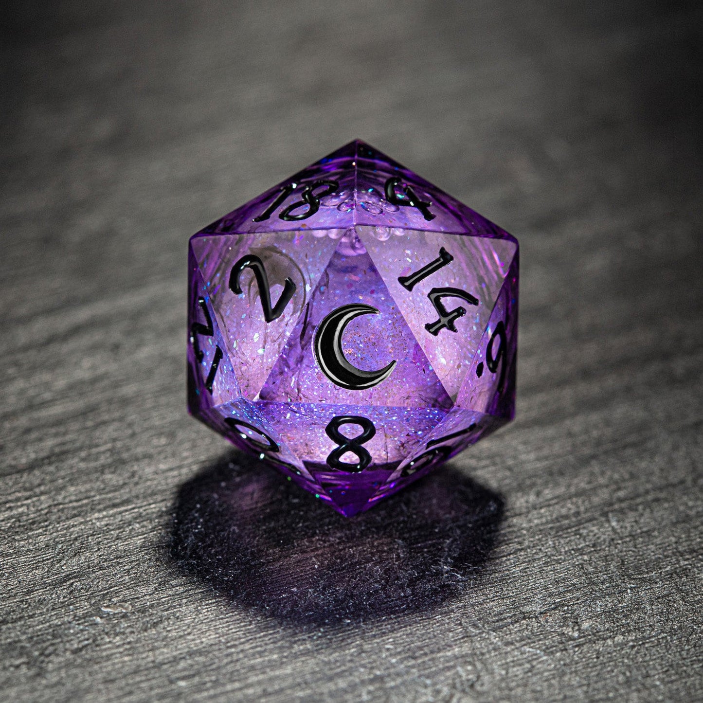 Purple Liquid Core Resin Galaxy Dice Moon DnD D&D D20 Necklace - CrystalMaggie